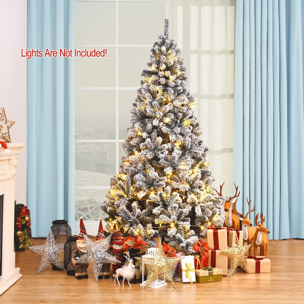 6Ft Snow Flocked Hinged Artificial Christmas Tree Unlit Holiday Decor