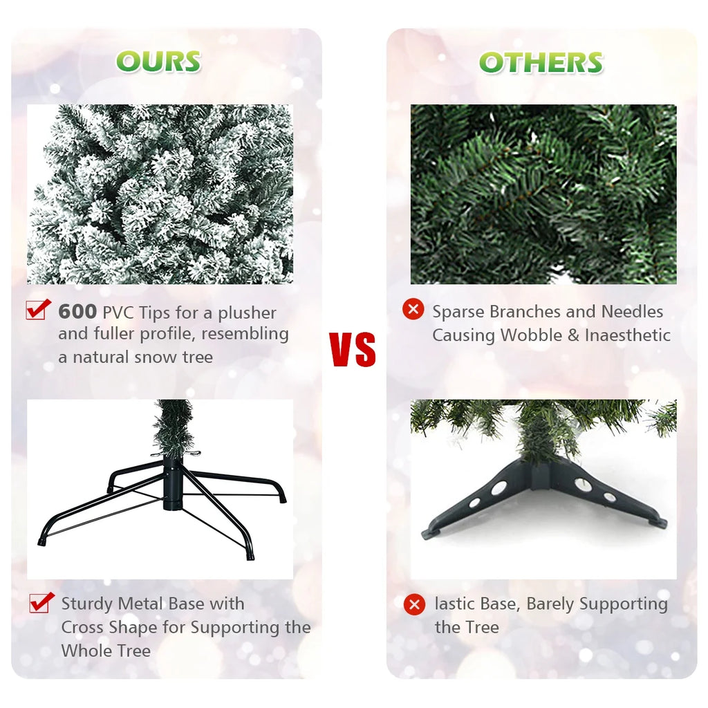 6Ft Snow Flocked Hinged Artificial Christmas Tree Unlit Holiday Decor