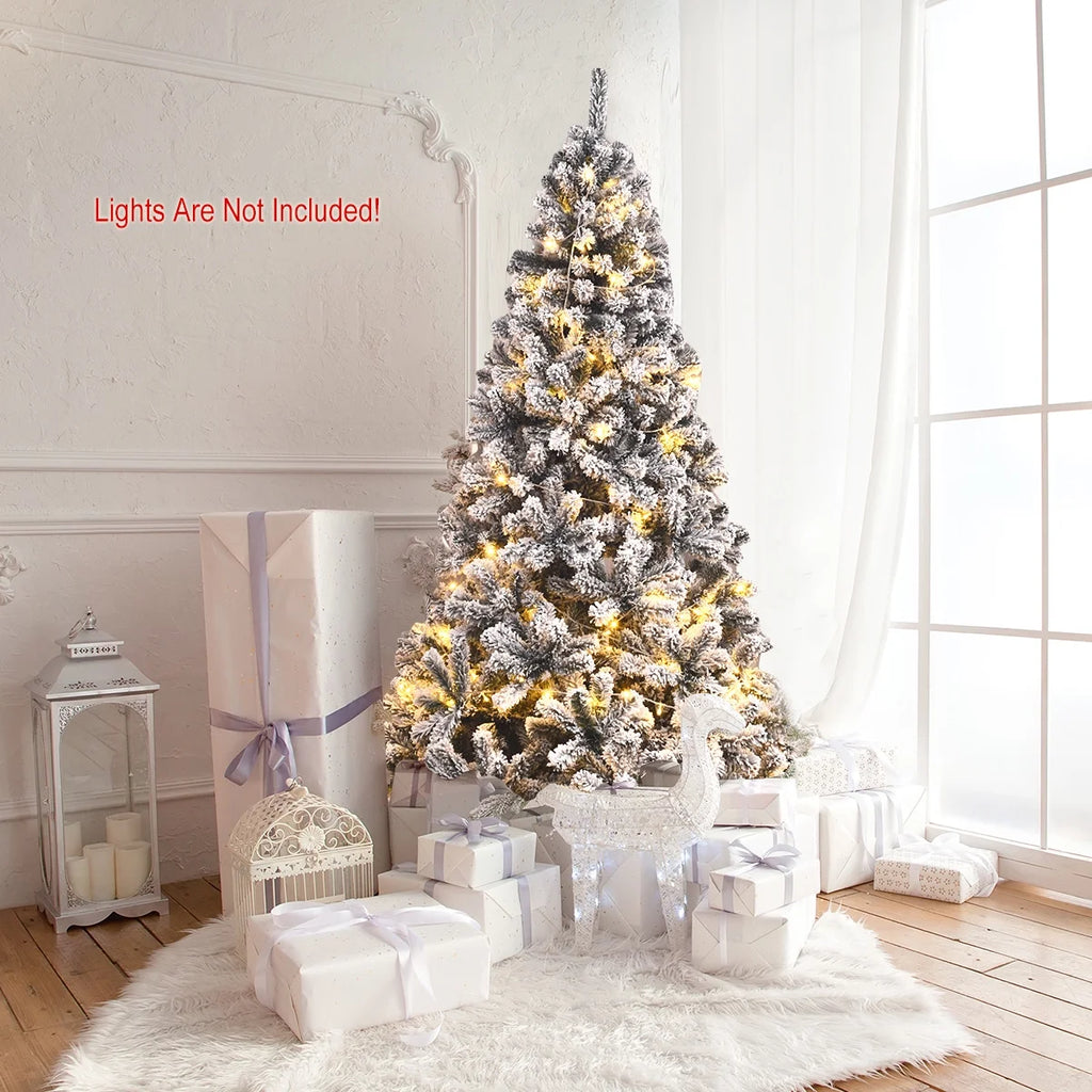 6Ft Snow Flocked Hinged Artificial Christmas Tree Unlit Holiday Decor